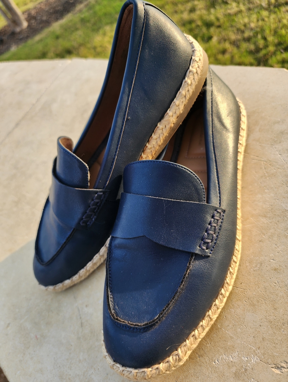 Tommy Bahama Navy Leather Espadrille Penny Loafers